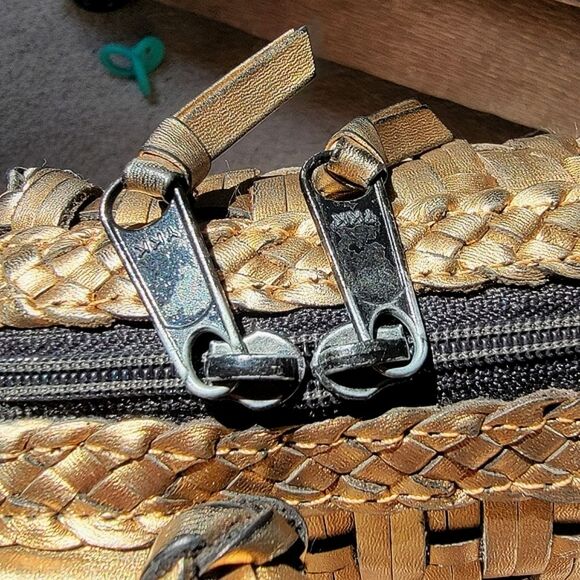 #Vintage #Saks Fifth Avenue Golden Braided Weaved Zip Shoulder Bag Purse: RARE - Picture 10 of 11